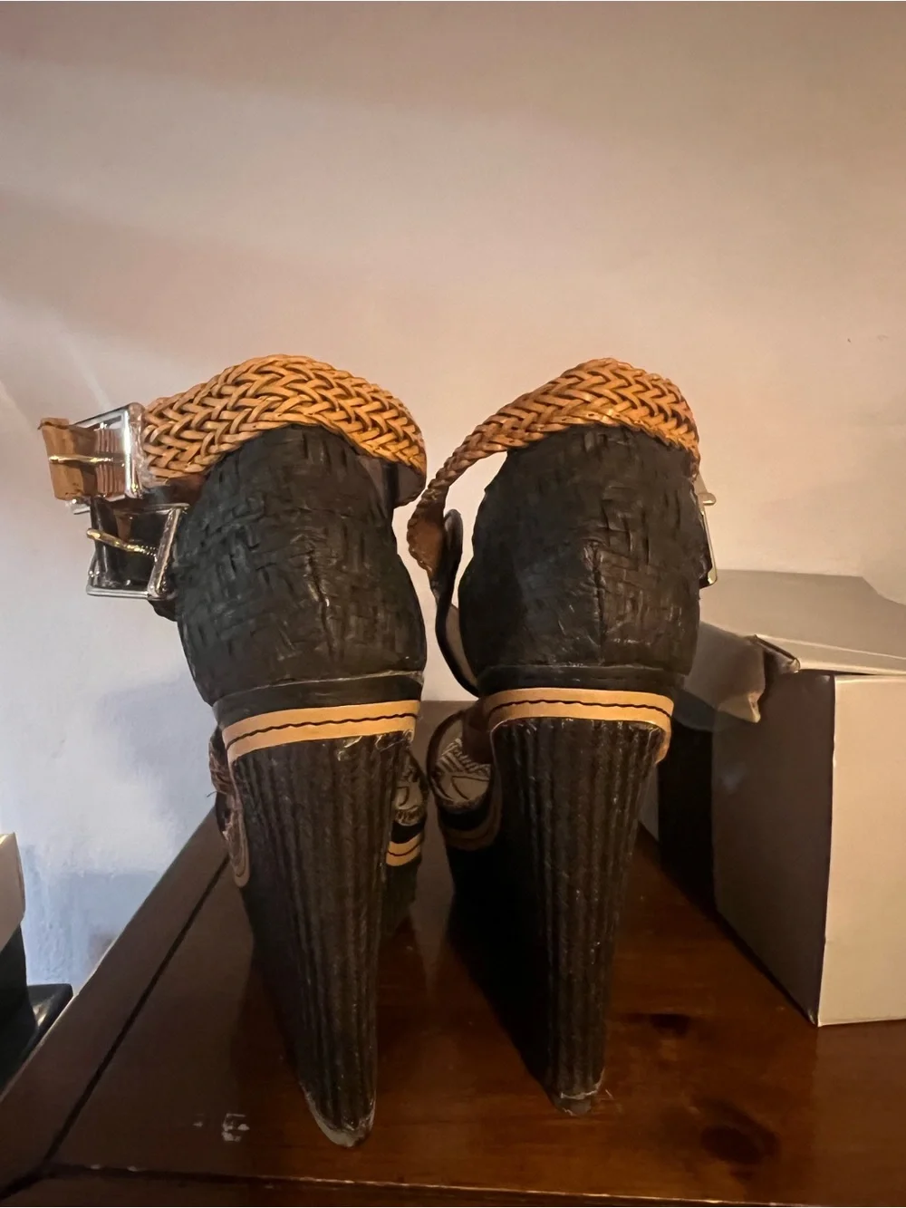 Mossimo Supply Co. Black and Tan Braided Wedge Sandals